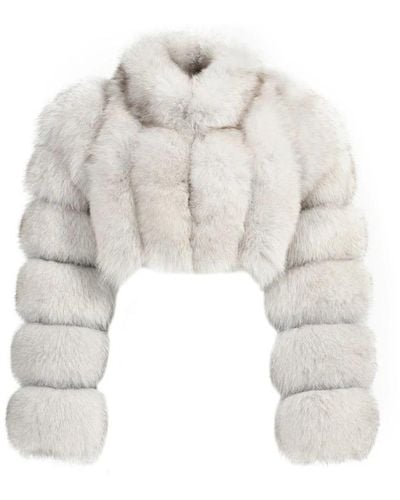 Wanan Touch Natural White Bon Fox Fur Jacket - Gray