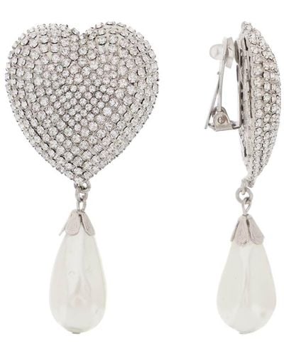 Alessandra Rich Heart Crystal Earrings With Pearls in White Lyst UK