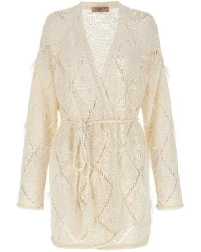 Twin Set Feather Cardigan Sweater, Cardigans - White