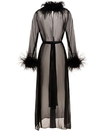 Oséree Feather Silk Dressing Gown - Black
