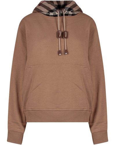 Burberry Cotton Sweatshirt With Tartan Motif - Brown