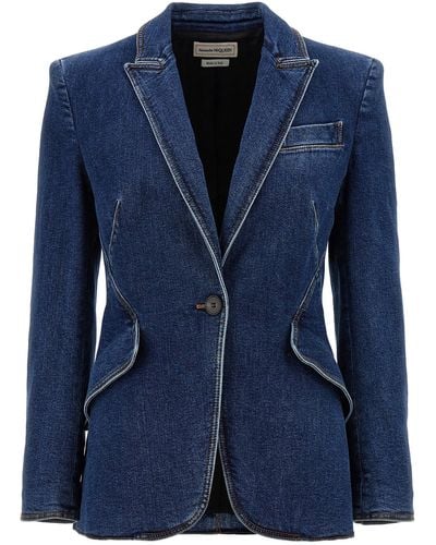 Alexander McQueen Denim Blazer Blazer And Suits - Blue
