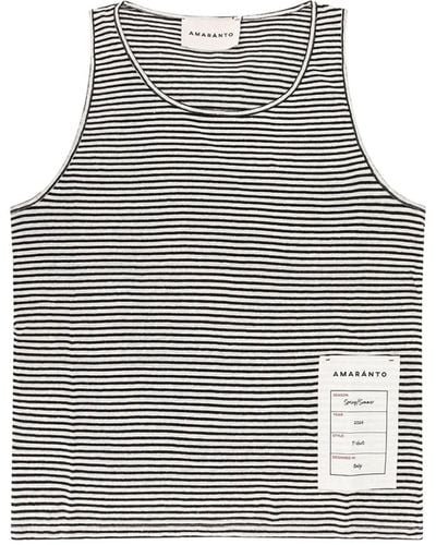 Amaranto Linen And Cotton Tank Top With Striped Motif - Gray