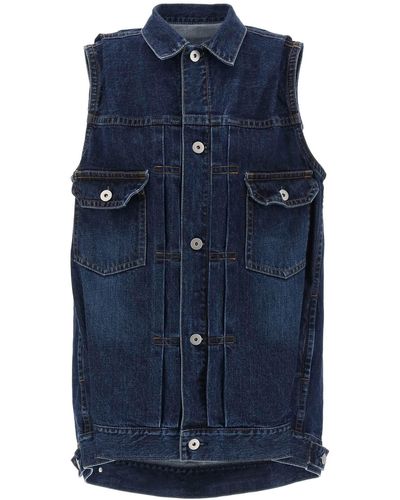 Sacai Oversized Denim Vest For - Blue