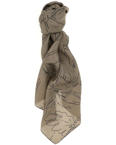 Brunello Cucinelli Printed Silk Scarf Sciarpe Grigio - Neutro