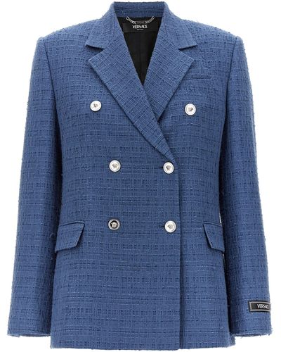 Versace Bouclè Tweed Blazer Blazer And Suits Blu