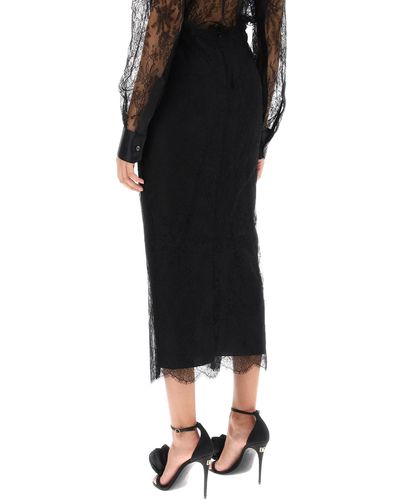 Dolce & Gabbana Chantilly Lace Midi Skirt - Black