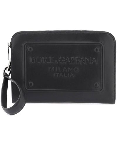 Dolce & Gabbana Pouch Con Logo In Rilievo - Nero