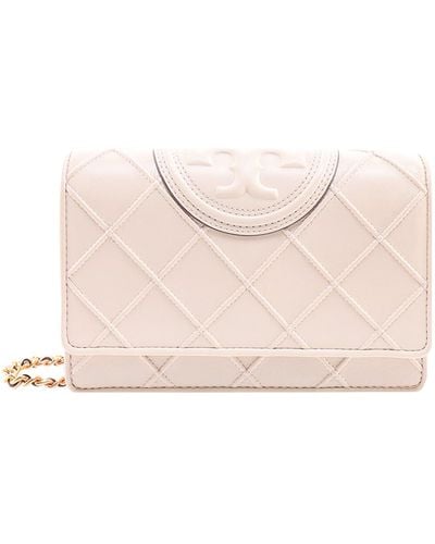 Tory Burch Stitched Leather Shoulder Bag With Embossed Logo - Pink