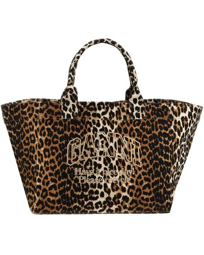 Ganni Oversized Leopard Shopping Bag - Metallic