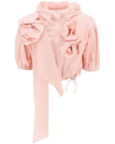 Simone Rocha Giacca Cropped Con Dettaglio Rose - Pink