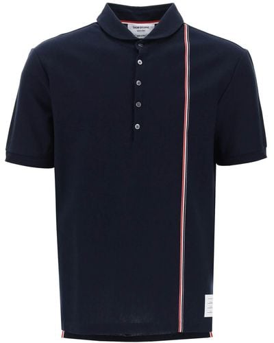 Thom Browne Polo Shirt With Tricolor Intarsia - Blue