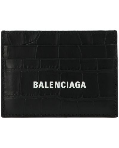 Balenciaga Croc Print Leather Card Holder Wallets, Card Holders - Black