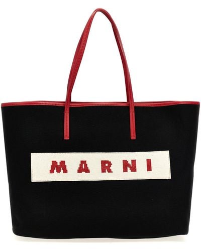Marni Logo Canvas Shopping Bag Tote Multicolor - Nero