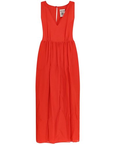 Semicouture Cotton And Silk Dress With Back Knot - Red