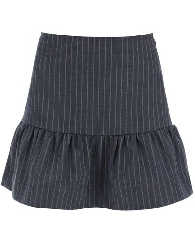 Ganni Striped Recycled-polyester-blend Mini Skirt - Grey