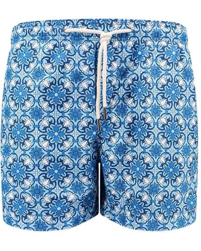 Peninsula Recycled Nylon Swim Shorts With Majolica Print - Blue