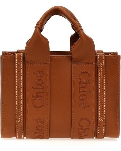 Chloé Woody Small Leather Tote Bag - Brown