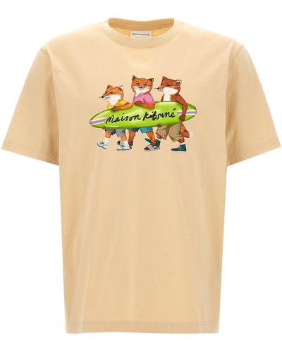 Maison Kitsuné Surfing Foxes T Shirt Beige - Neutro