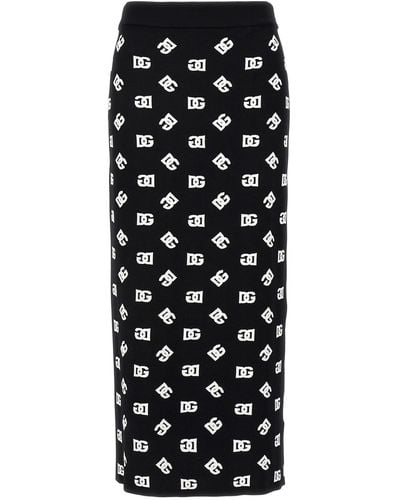 Dolce & Gabbana Viscose Logo Jacquard Pencil Skirt - Black