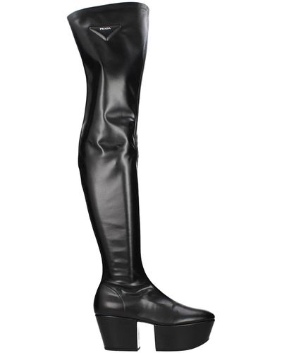 Prada Technical Nappa Platform Thigh-high Boots - Black