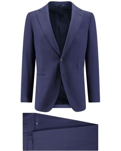 Caruso Wool Suit With Classic Lapel - Blue