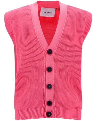 Amaranto Cotton Vest With Fringed Bottom - Pink