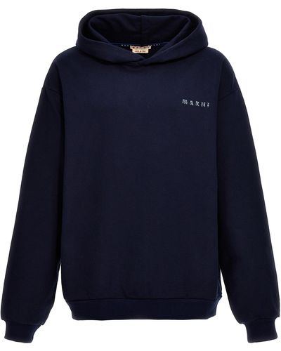 Marni Logo Print Hoodie Felpe Blu