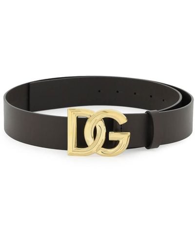 Dolce & Gabbana Lux Leather Belt With Dg Buckle - Black
