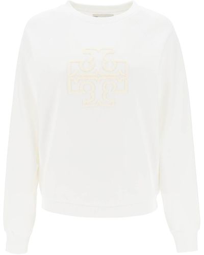 Tory Burch Crew Neck Sweatshirt With T Logo - White