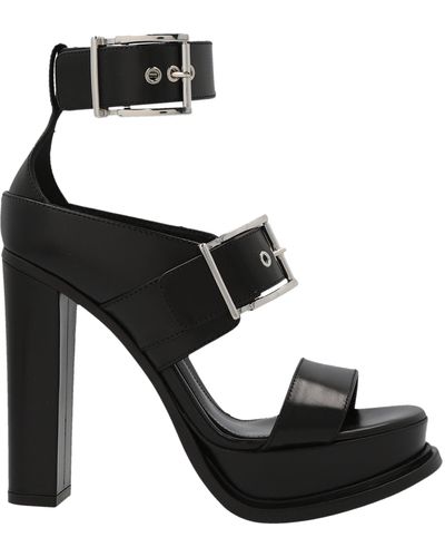 Alexander McQueen Sandalo Con Fibbie E Plateau In Nero e Argento