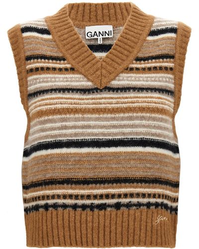Ganni Striped Vest Gilet - Brown