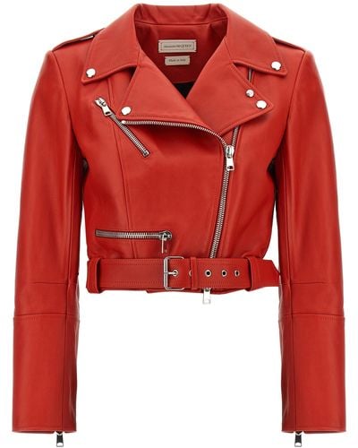 Alexander McQueen Cropped Biker Jacket Casual Jackets, Parka - Red