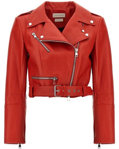 Alexander McQueen Cropped Biker Jacket Giacche Rosso