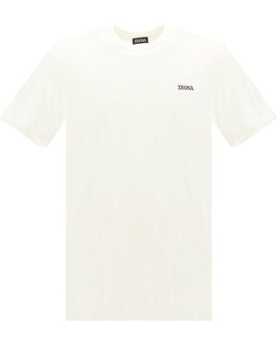 Zegna Chest Logo Regular Fit T-Shirt - White