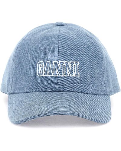 Ganni Cappello Baseball Con Logo Ricamato - Blu