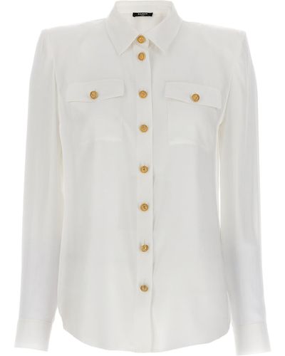 Balmain Crepe De Chine Shirt With Padded Shoulders - White