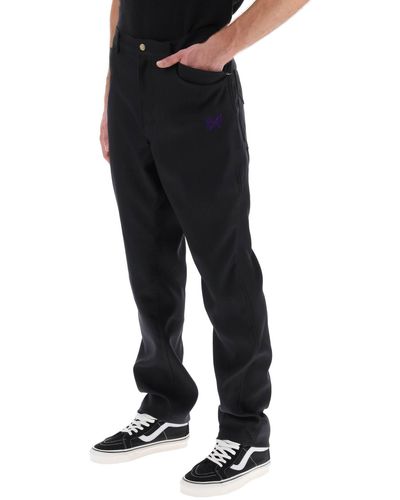 Needles Logo Embroidered Straight Trousers - Black