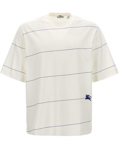 Burberry Logo Embroidery Striped T Shirt Bianco