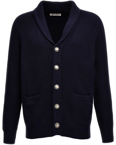 Brunello Cucinelli Logo Buttons Cardigan Maglioni Blu