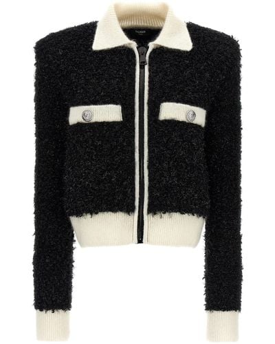 Balmain Furry Tweed Jacket Casual Jackets, Parka - Black
