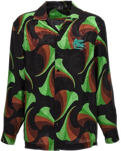 Etro Logo Embroidery Patterned Shirt Camicie Multicolor - Verde