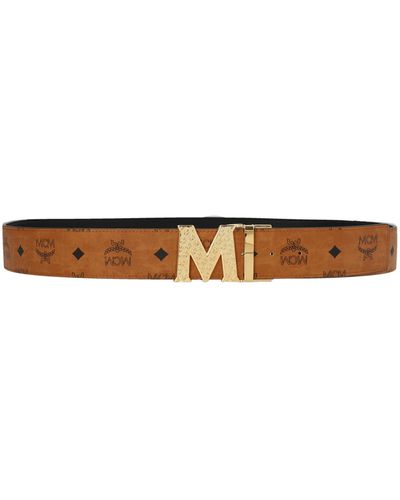 MCM Logo Buckle Reversible Belt One Size 41” Men Cognac