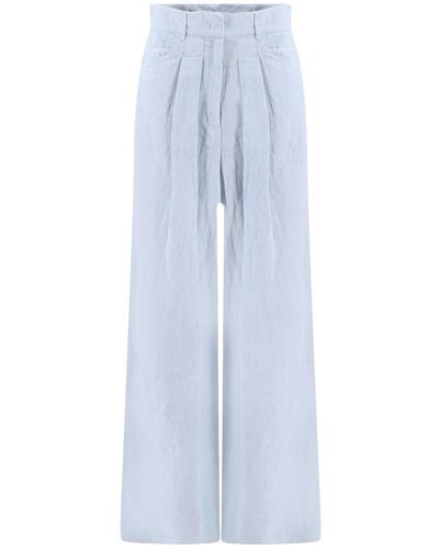 Krizia Linen Trouser With Frontal Pinces - Blue
