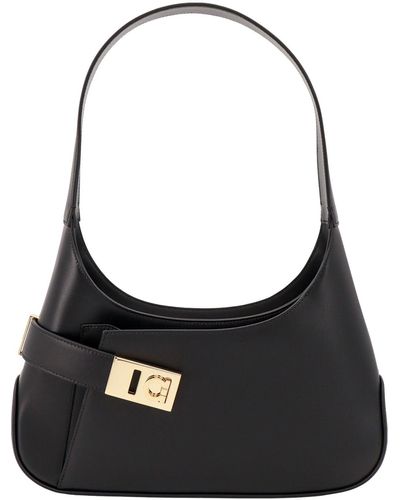 Ferragamo Hobo Leather Shoulder Bag - Black