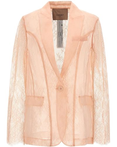 Twin Set Lace Blazer Blazer And Suits - Natural