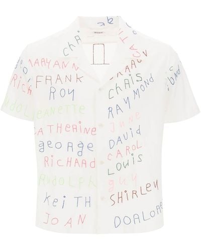 Bode Familial Bowling Shirt With Lettering Embroideries - White