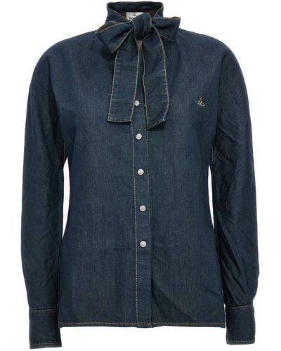 Vivienne Westwood Logo Embroidery Denim Shirt Camicie Blu
