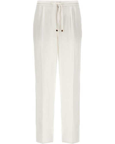 Brunello Cucinelli Linen Pence Pantaloni Bianco