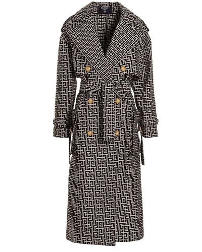 Balmain Trench doppiopetto con monogramma - Grigio